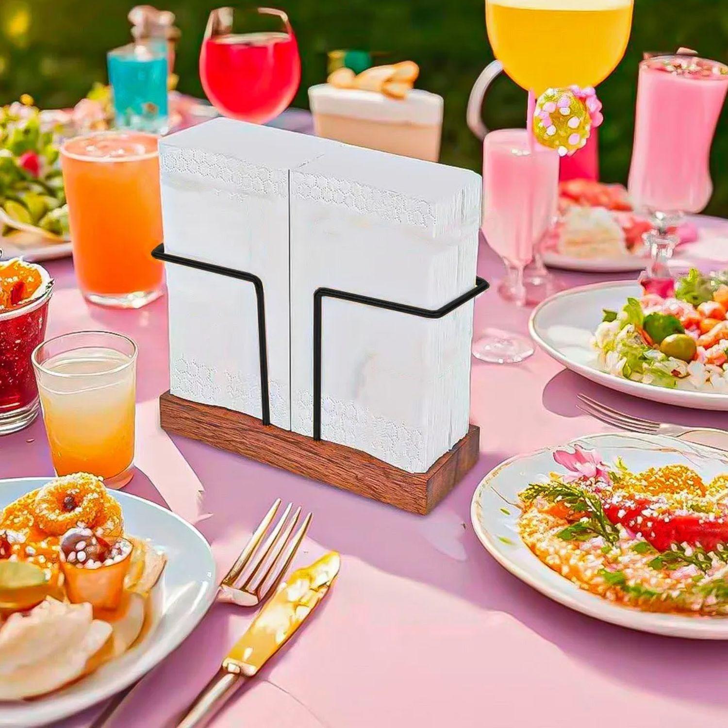 Servilletero Base Madera Hierro Mesa Decorativo Wayu-2