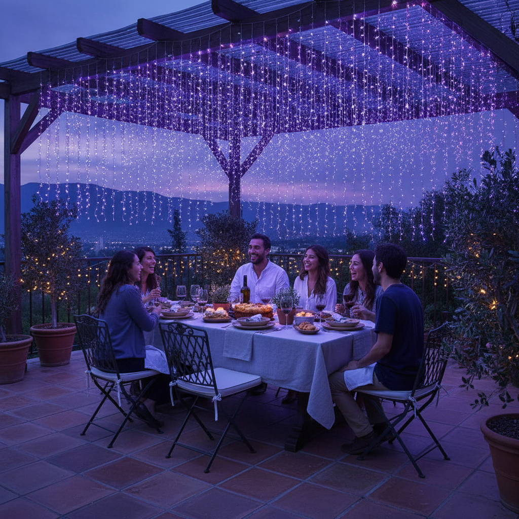 Luces Solares Navidad Cortina LED 300L 3x3m RGB Exterior-1