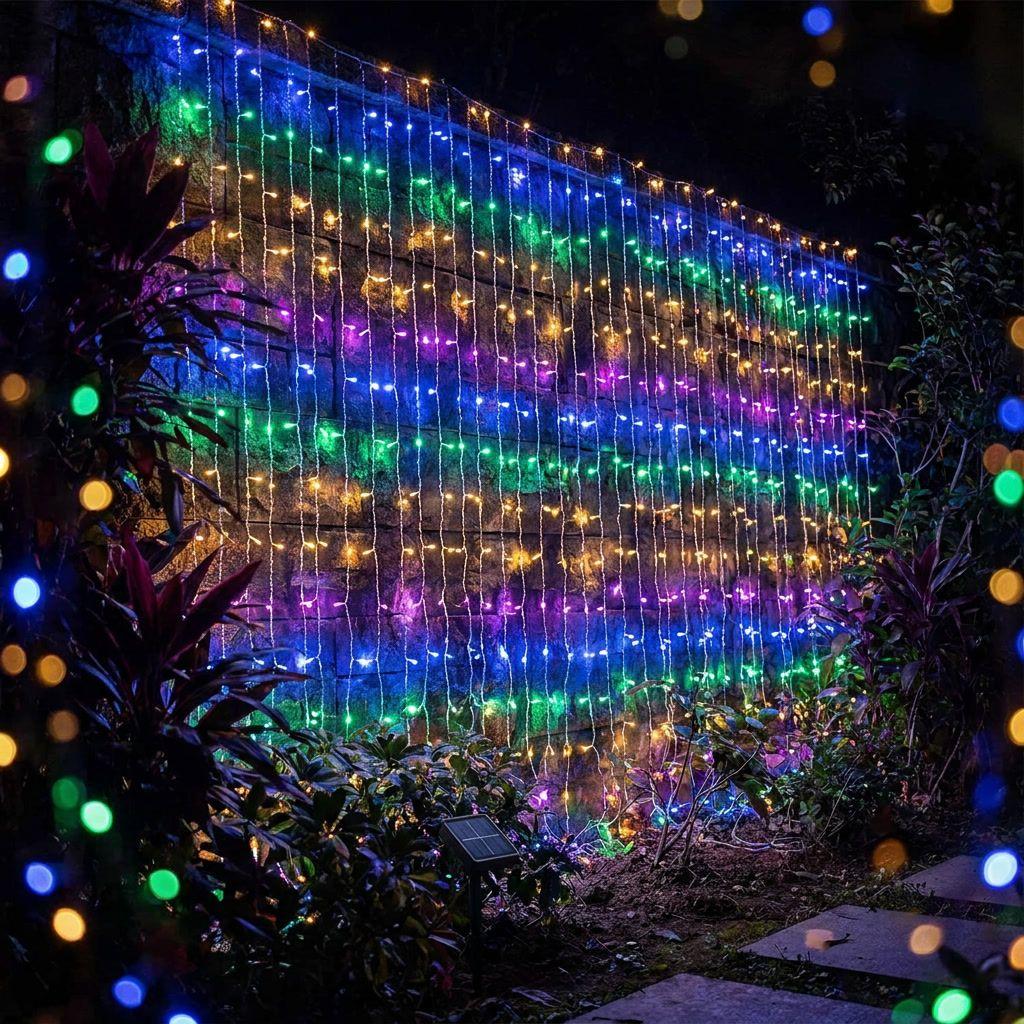 Luces Solares Navidad Cortina LED 300L 3x3m RGB Exterior-2