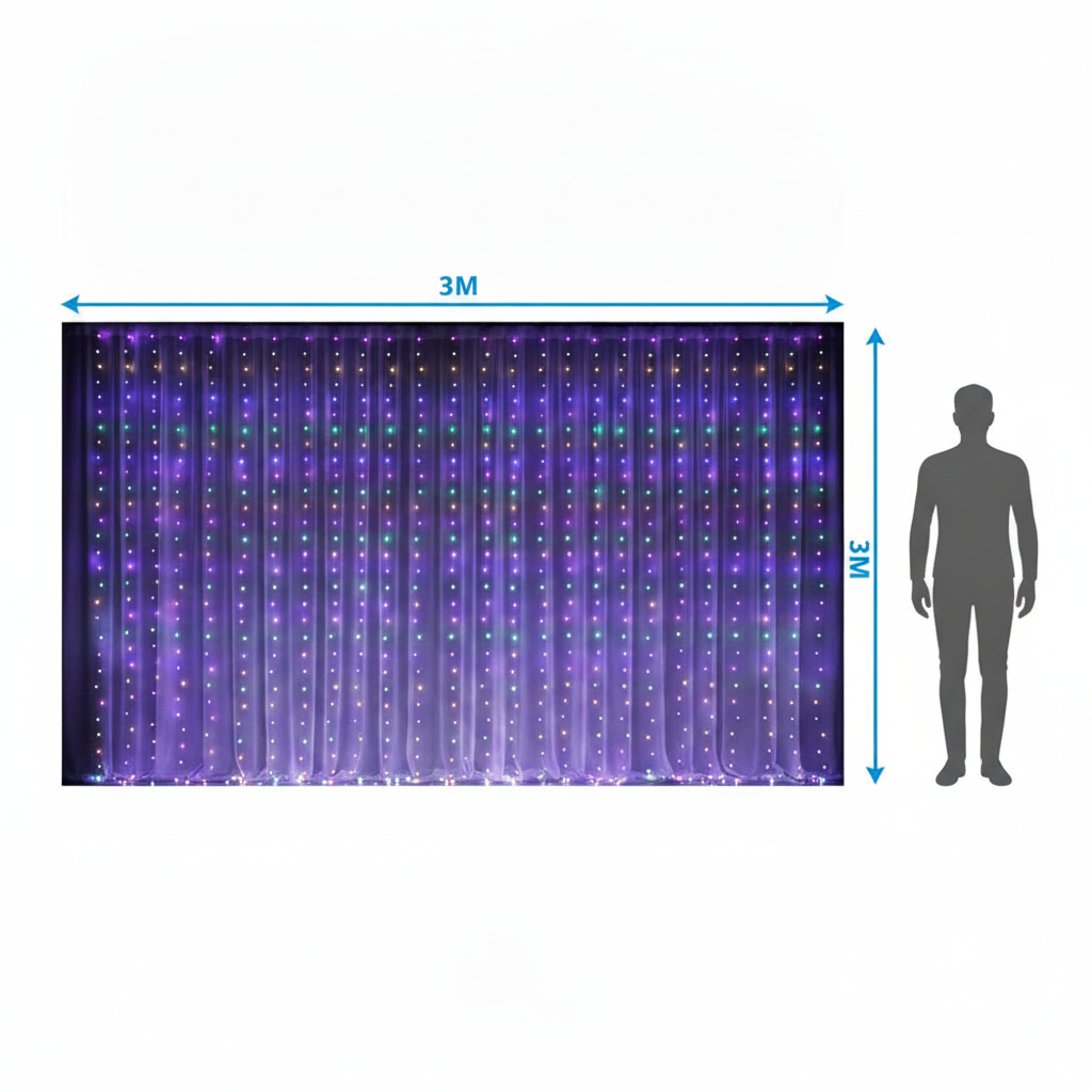 Luces Solares Navidad Cortina LED 300L 3x3m RGB Exterior-7