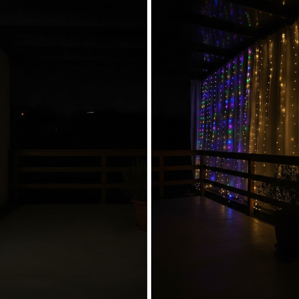 Luces Solares Navidad Cortina LED 300L 3x3m RGB Exterior-8