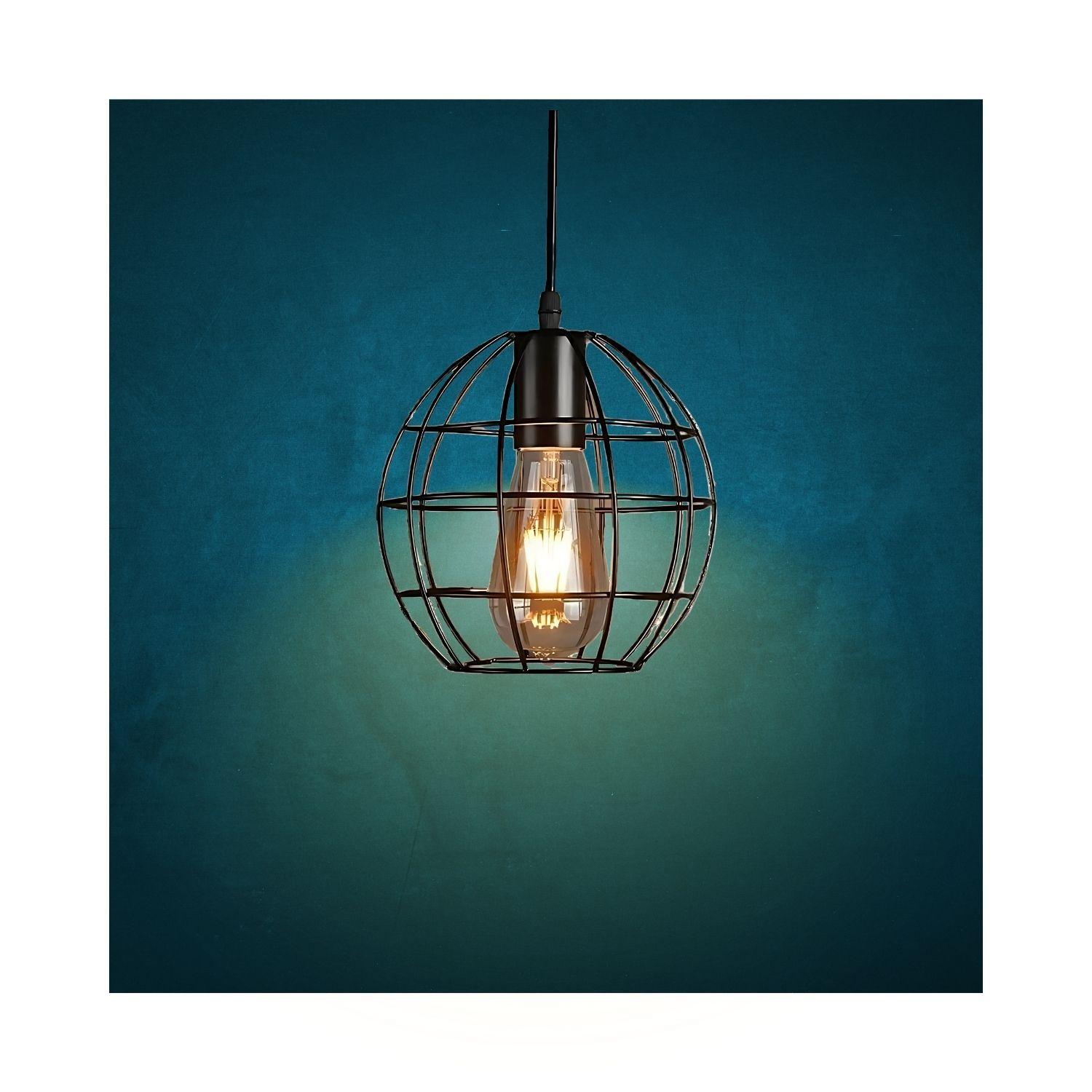 Lampara De Techo Colgante Redonda Jaula Esferas Vintage Negro-2