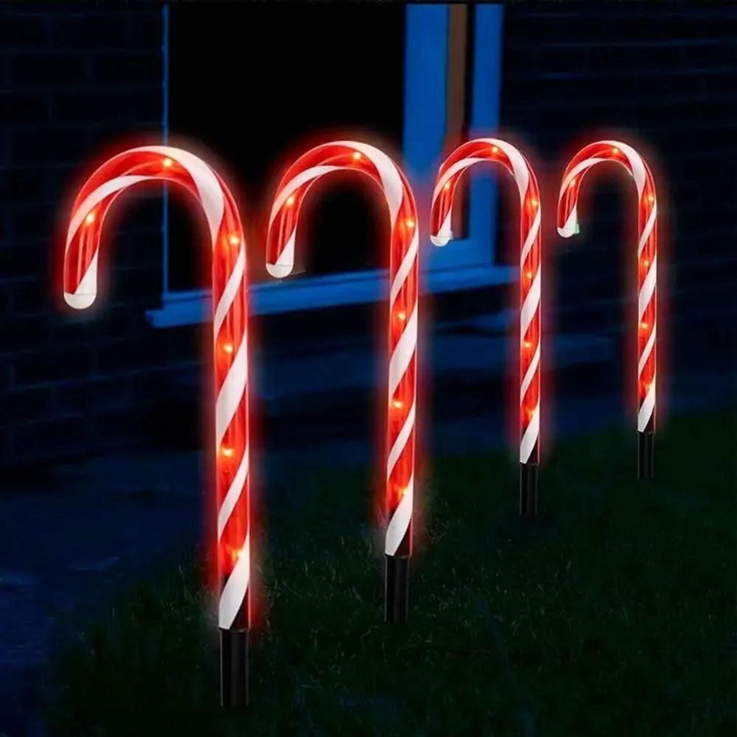 Set 10 Luces Navidad Bastones Led Estaca Solar Decorativas-3