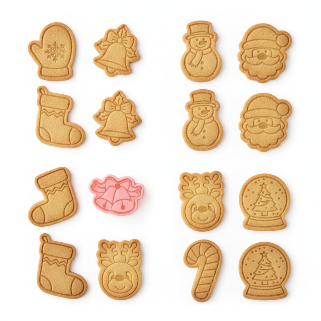 Set 8 Cortadores Galletas Navidad Moldes Sello Repostería-1