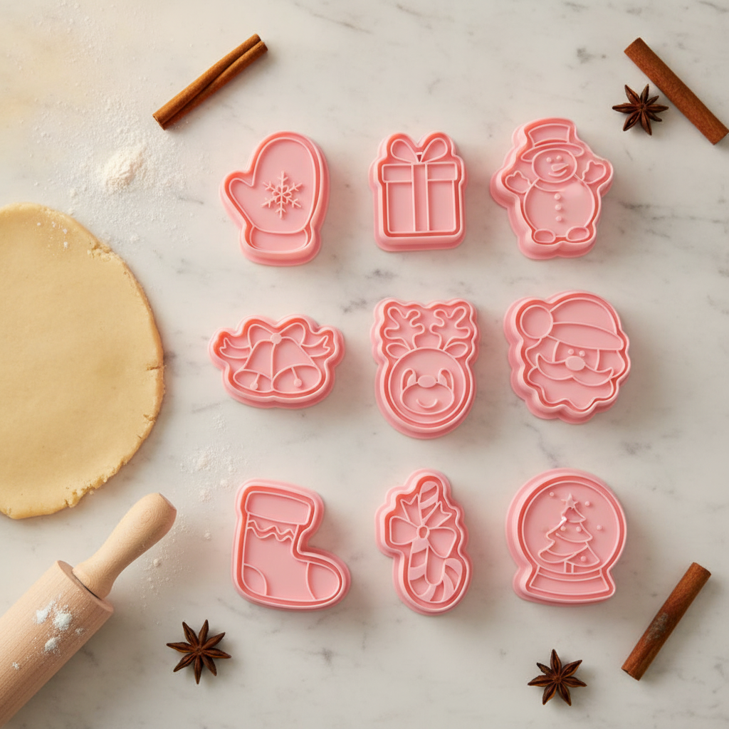 Set 8 Cortadores Galletas Navidad Moldes Sello Repostería-7