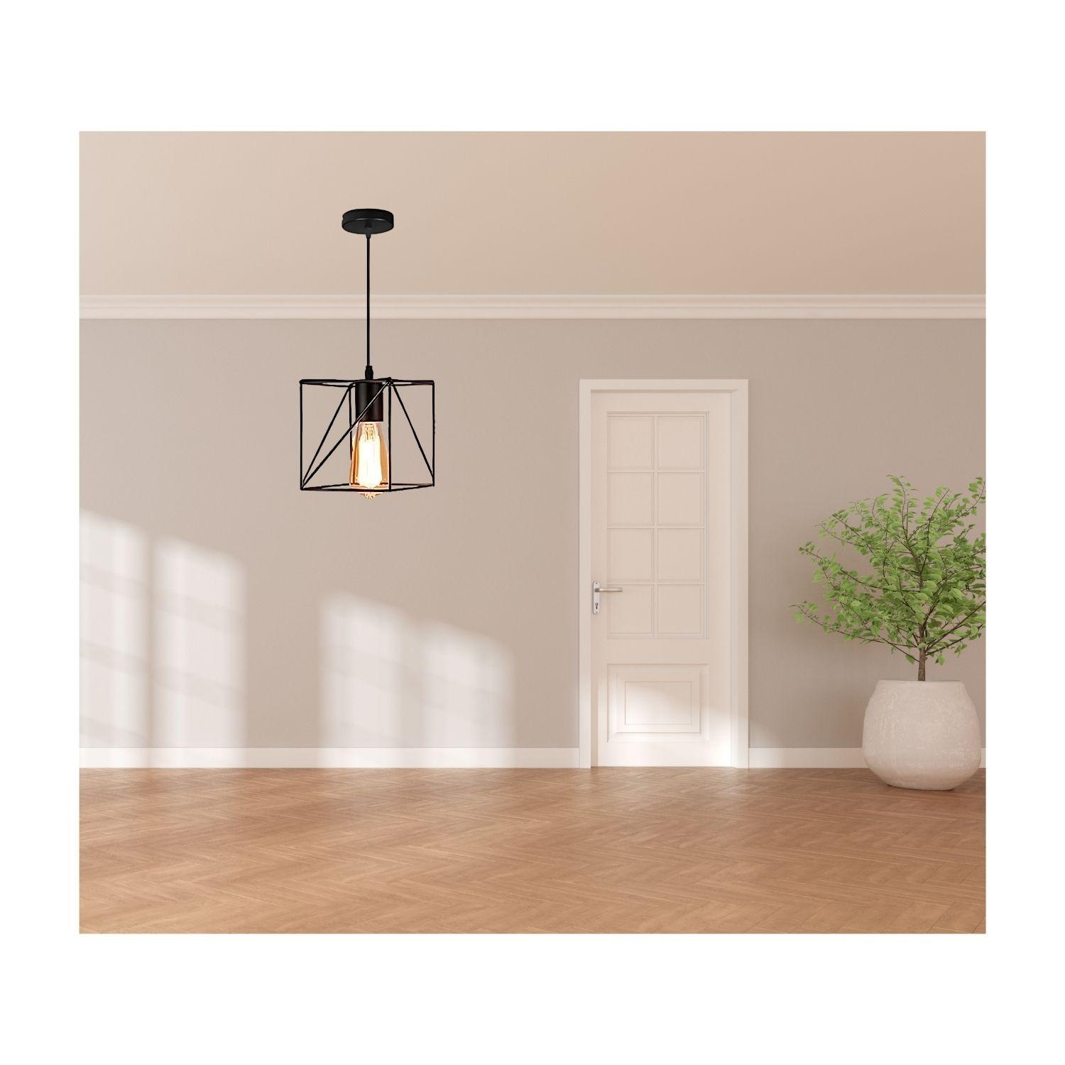 Lampara De Techo Colgante Industrial De Geometrica Cuadrada-2