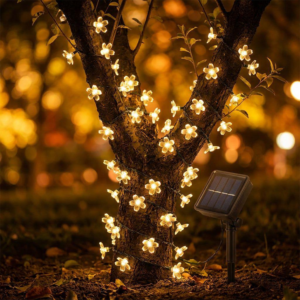 Guirnalda Solar 20 Luces Flores Led 6m Luz Cálida Jardín-2