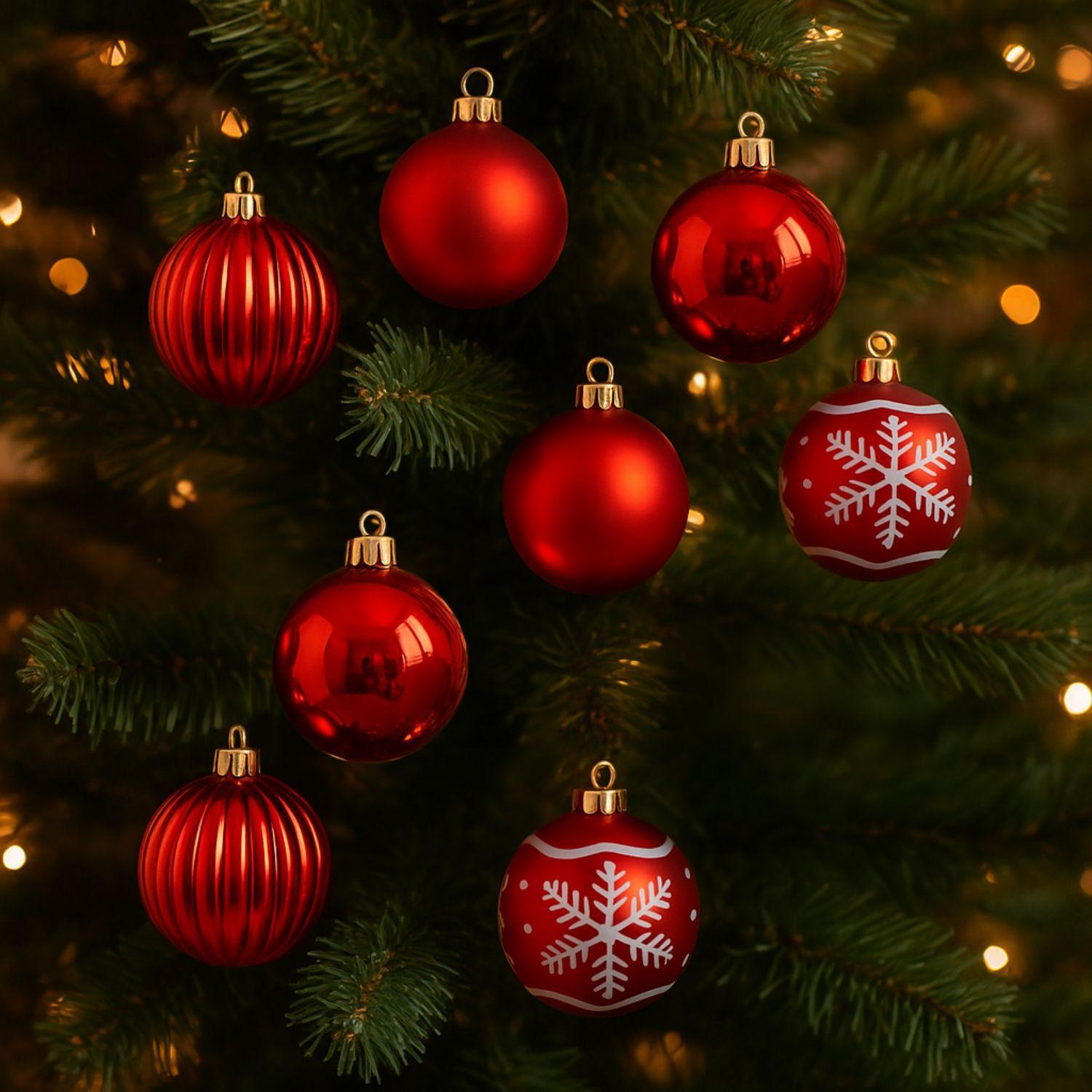 Set 8 Bambalinas Esferas Navideñas 6cm Rojo Adorno Navidad-1