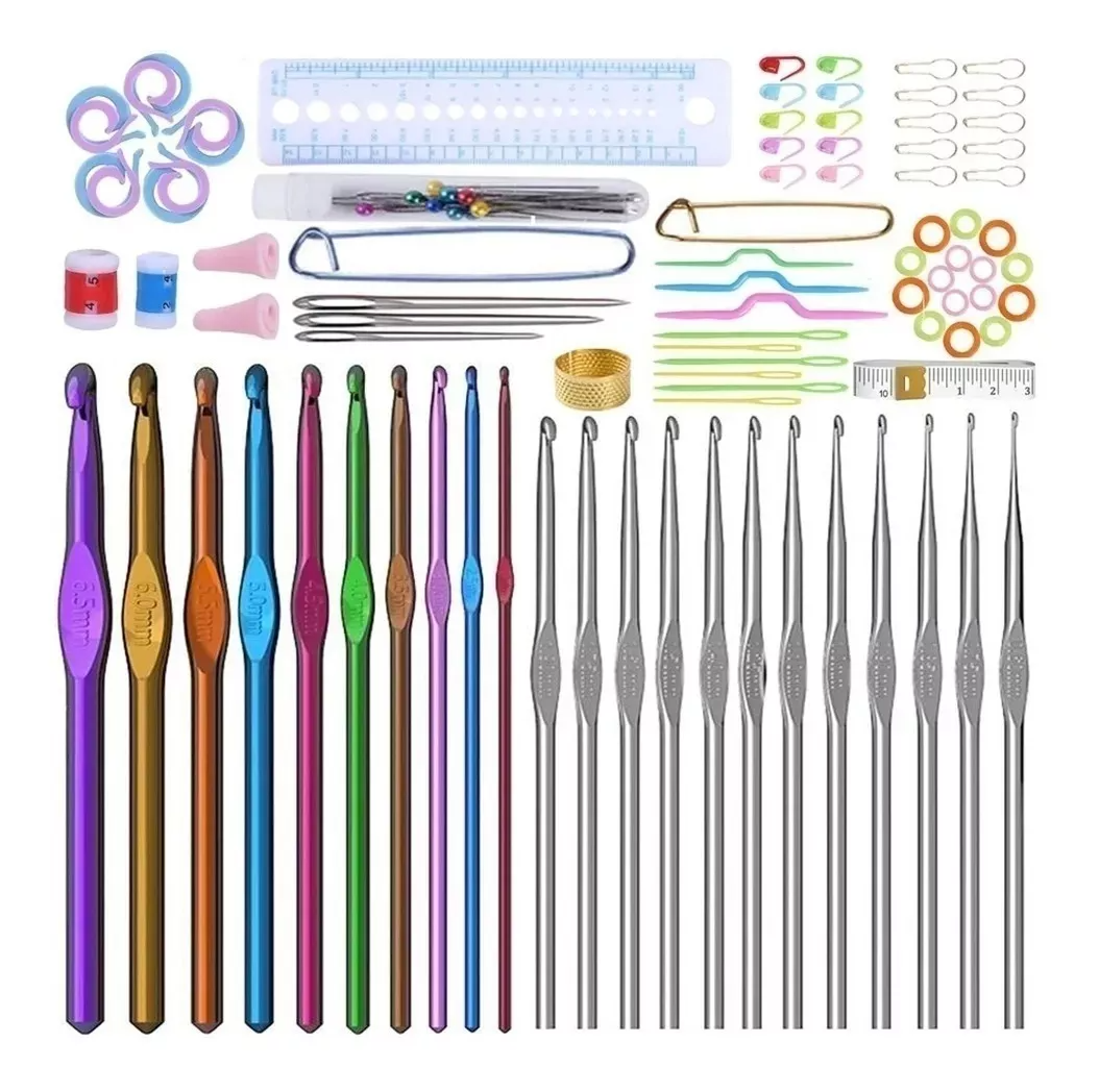 Set Crochet 74 Pcs Palillos Accesorios De Tejer Con Estuche-0