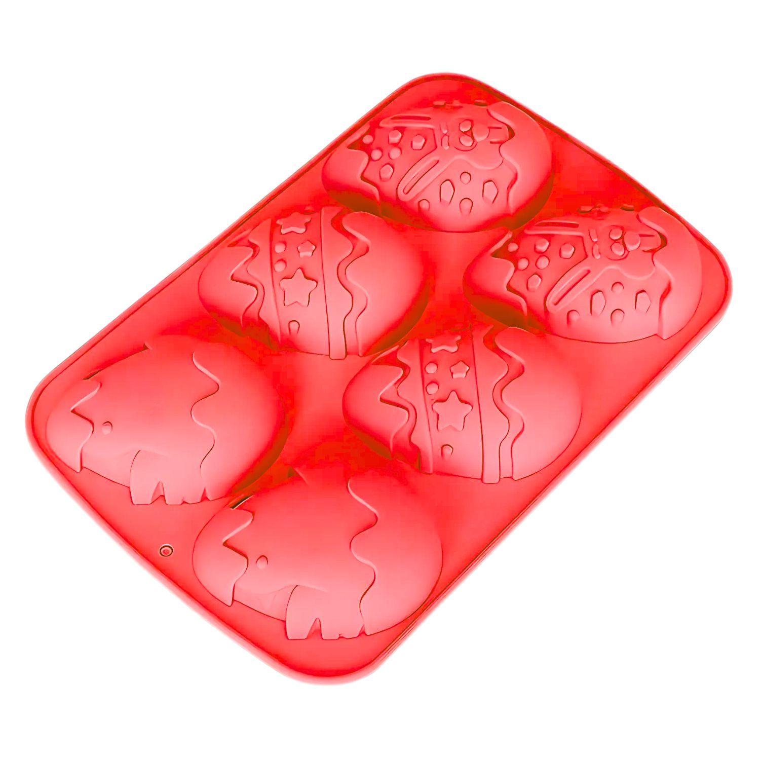 Molde Silicona Bandeja de 6 Huevos de Pascua Grande Rojo-0