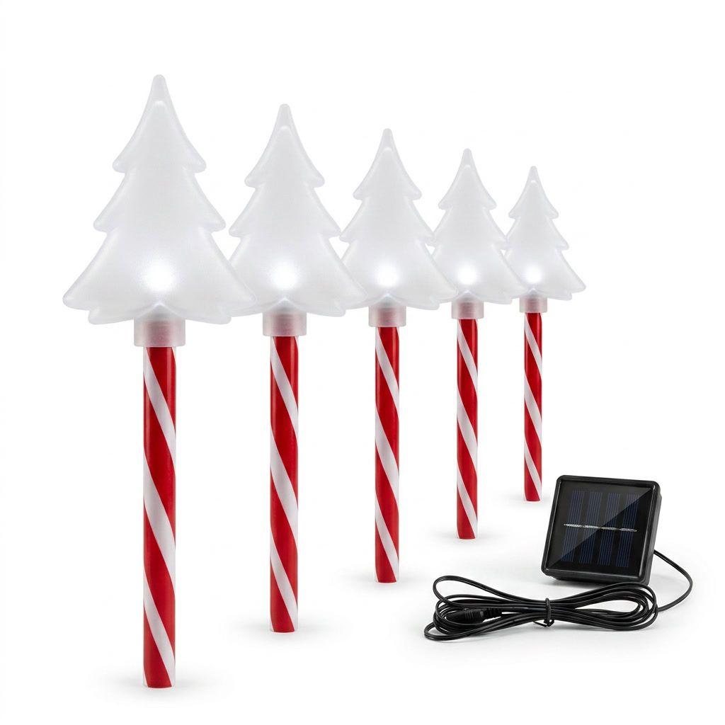 Set 5 Estacas Solares Navidad Arbolito LED Jardín 25cm Luz-0