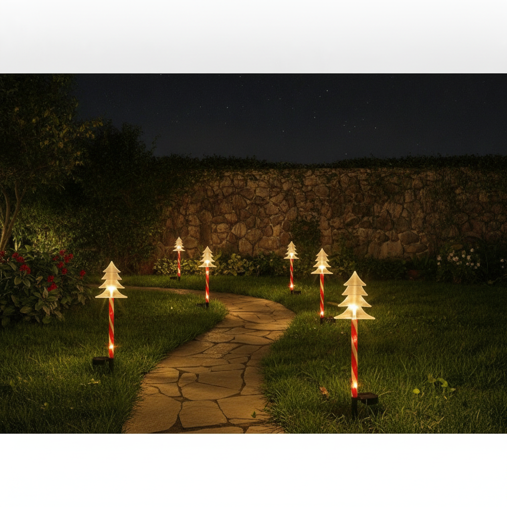 Set 5 Estacas Solares Navidad Arbolito LED Jardín 25cm Luz-5