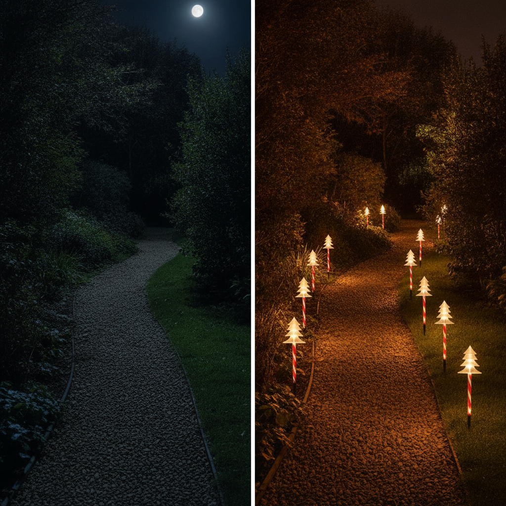 Set 5 Estacas Solares Navidad Arbolito LED Jardín 25cm Luz-6