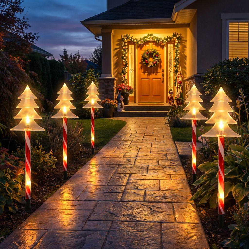 Set 5 Estacas Solares Navidad Arbolito LED Jardín 25cm Luz-7