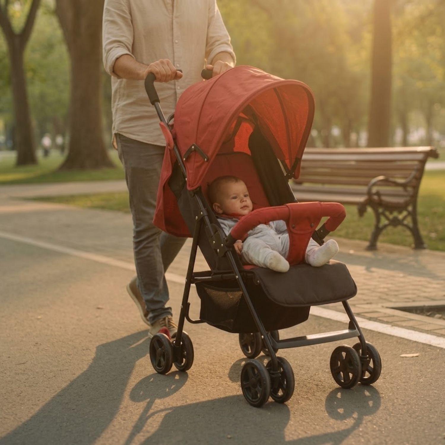 Coche Paseo Bebe Recostable Acero Plegable Rojo-4