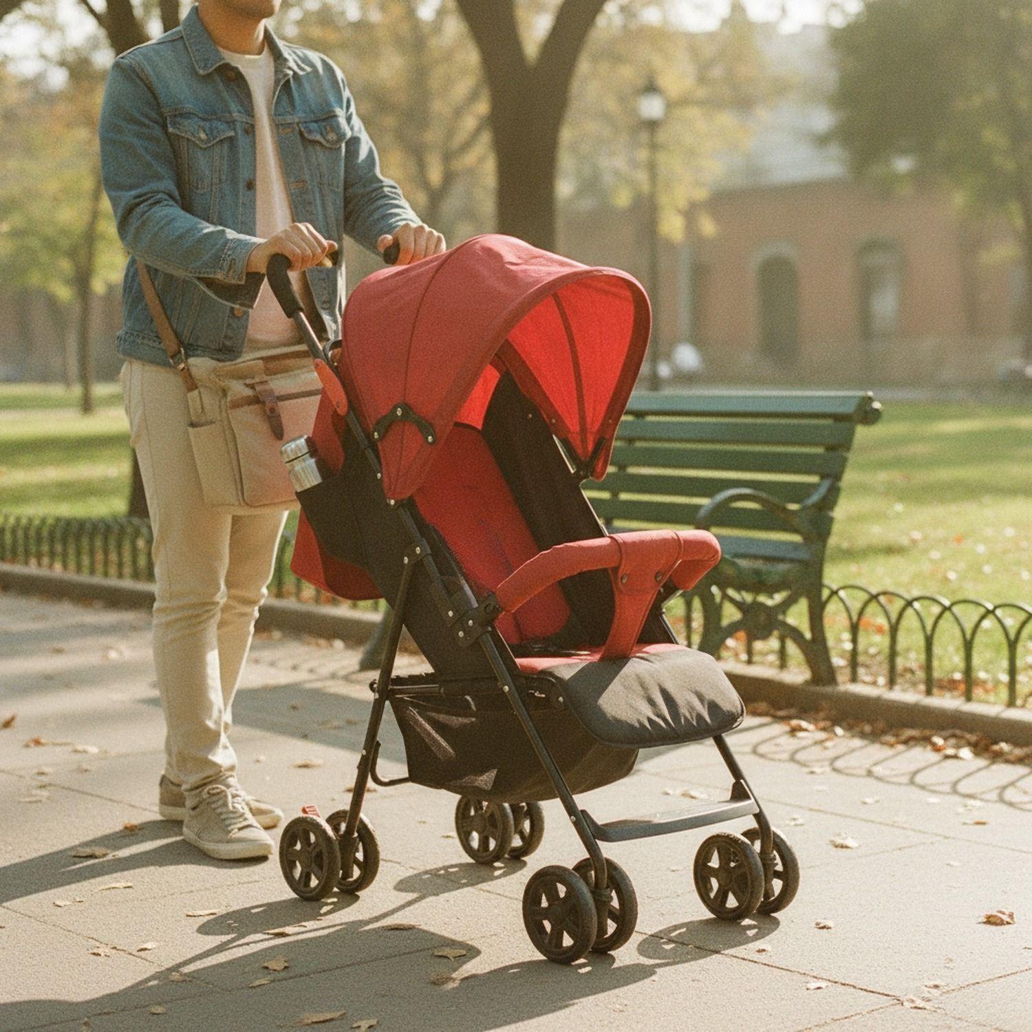 Coche Paseo Bebe Recostable Acero Plegable Rojo-5