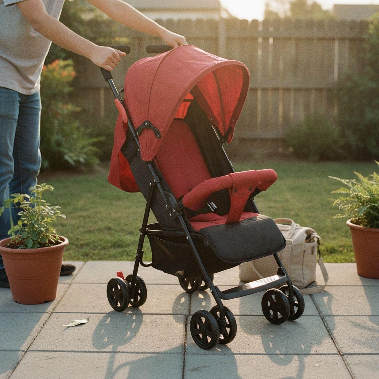 Coche Paseo Bebe Recostable Acero Plegable Rojo-6