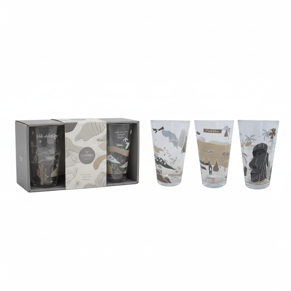Set 4 Vasos Vidrio Glasso Lugares de Chile Hogar 470ml-8