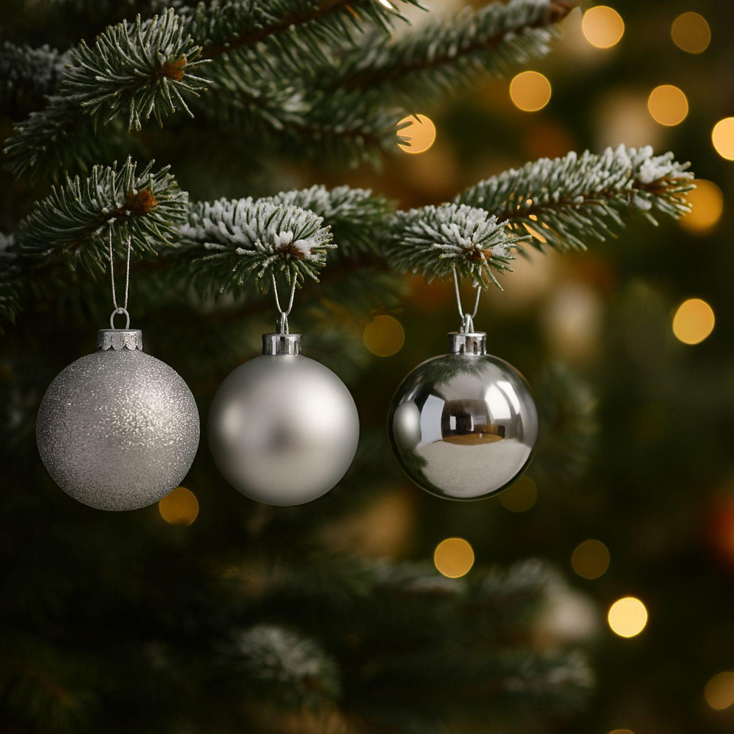 Set 9 Bambalinas Esferas Plateado 10cm Adorno Navideño Hogar-1