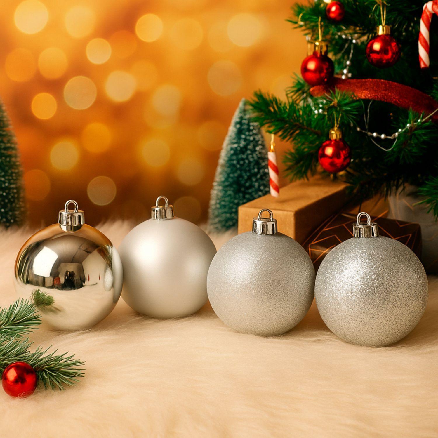 Set 9 Bambalinas Esferas Plateado 10cm Adorno Navideño Hogar-2