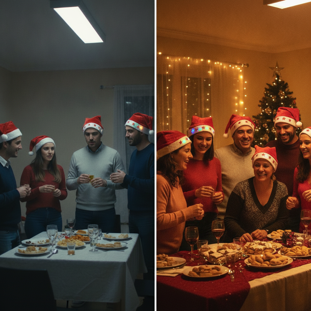 Set 12 Gorros Navideños con Luces Led Viejito Pascuero Rojo-2
