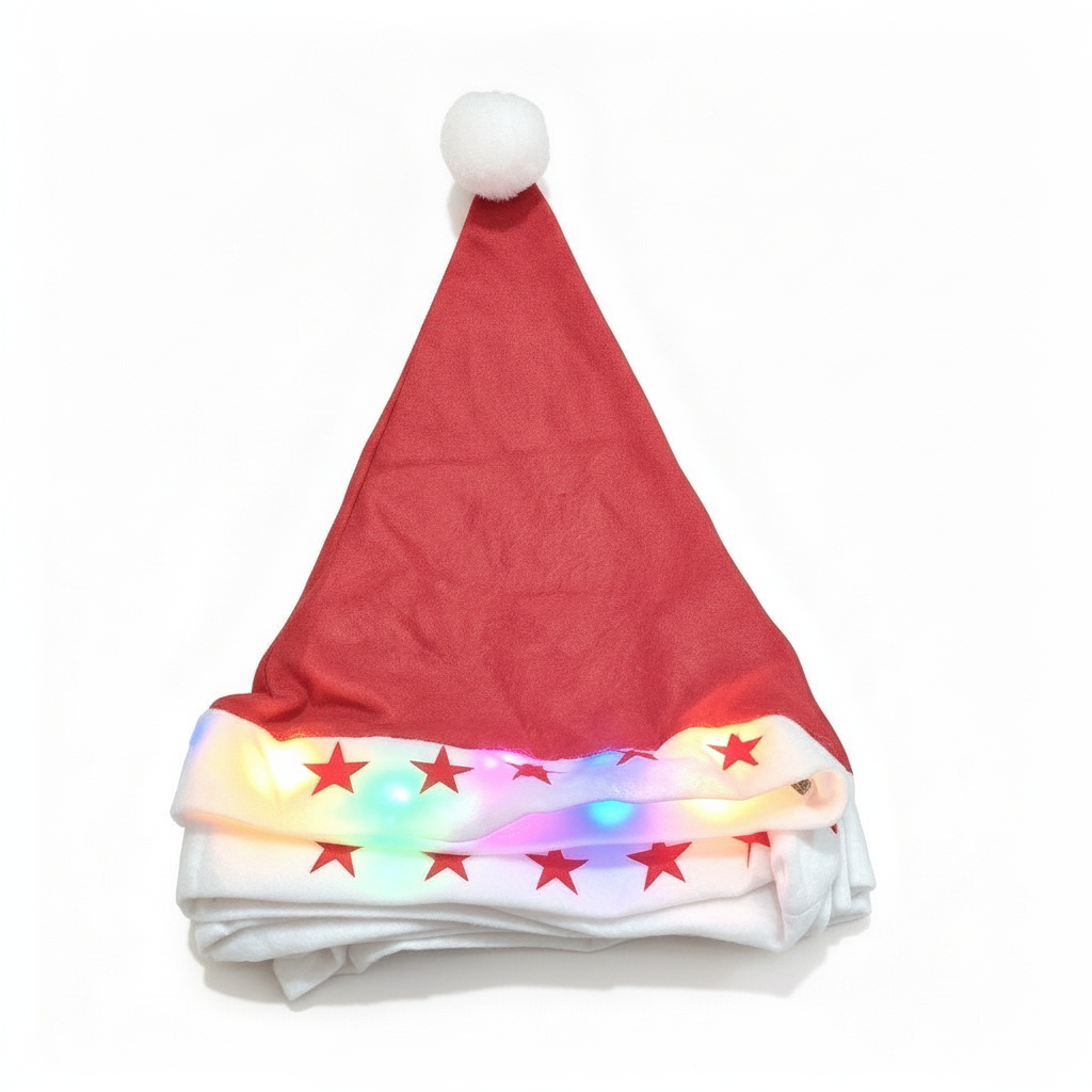 Set 12 Gorros Navideños con Luces Led Viejito Pascuero Rojo-7