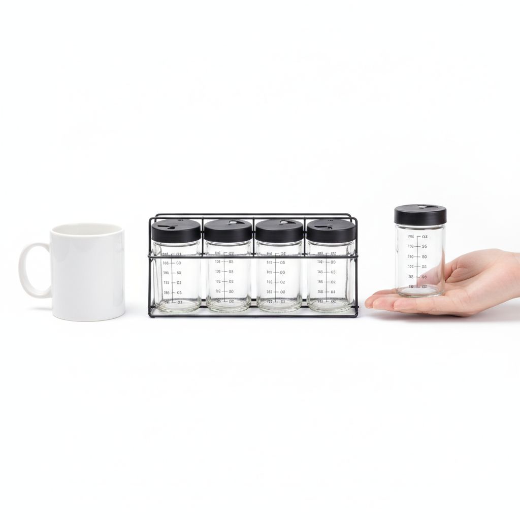 Set Especieros 4 Frascos Vidrio Base Acero Inoxidable Cocina-7