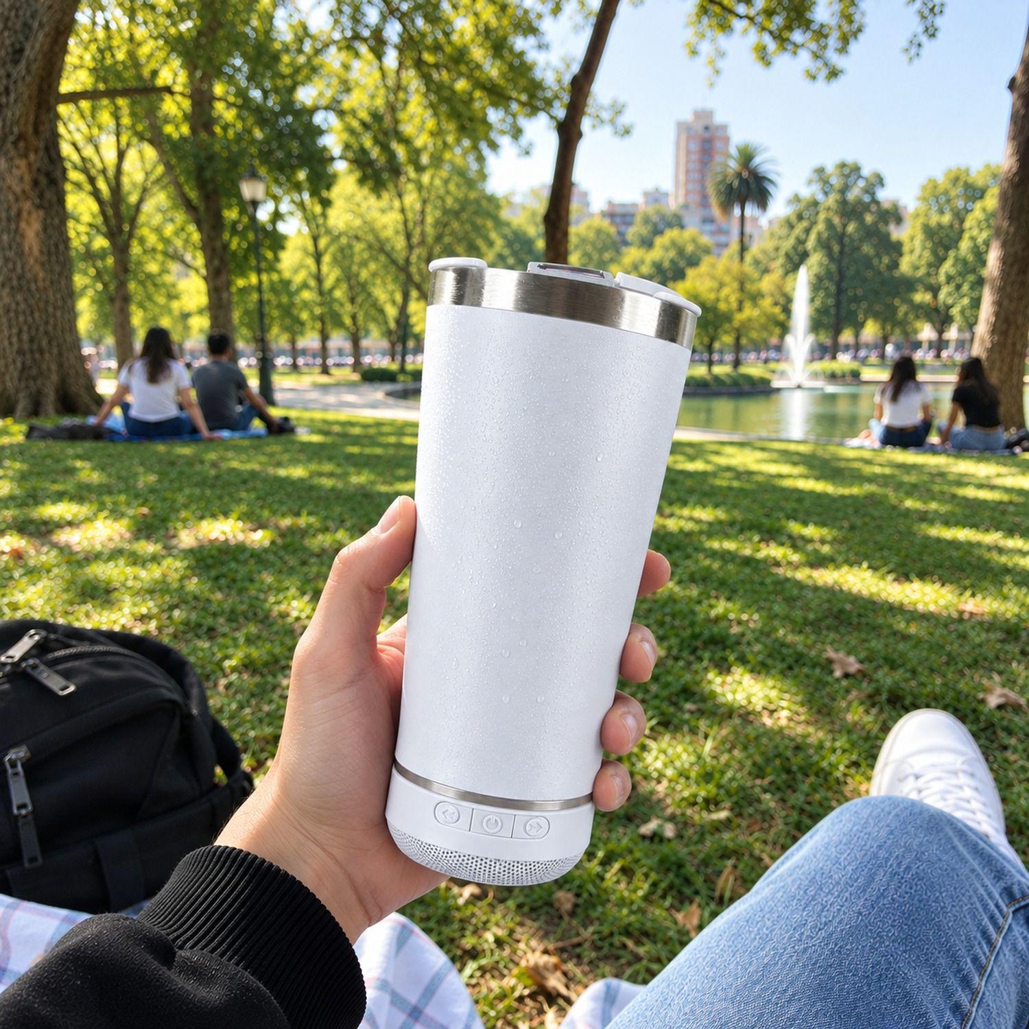 Termo Parlante Inalámbrico Música Acero Inoxidable 18cm-1