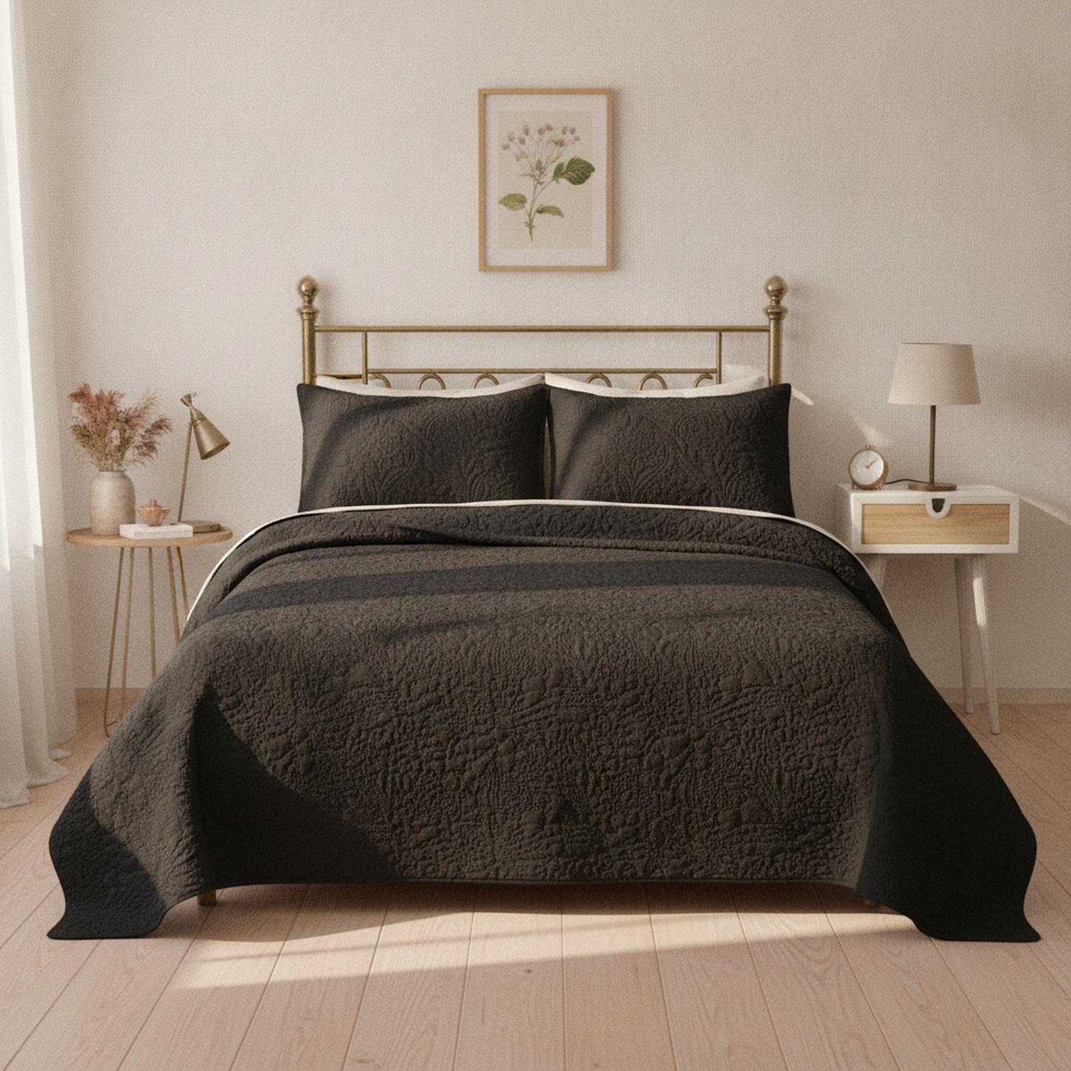 Cubrecama Quilt 2 Plazas Negro Wonder Collection Martine-0