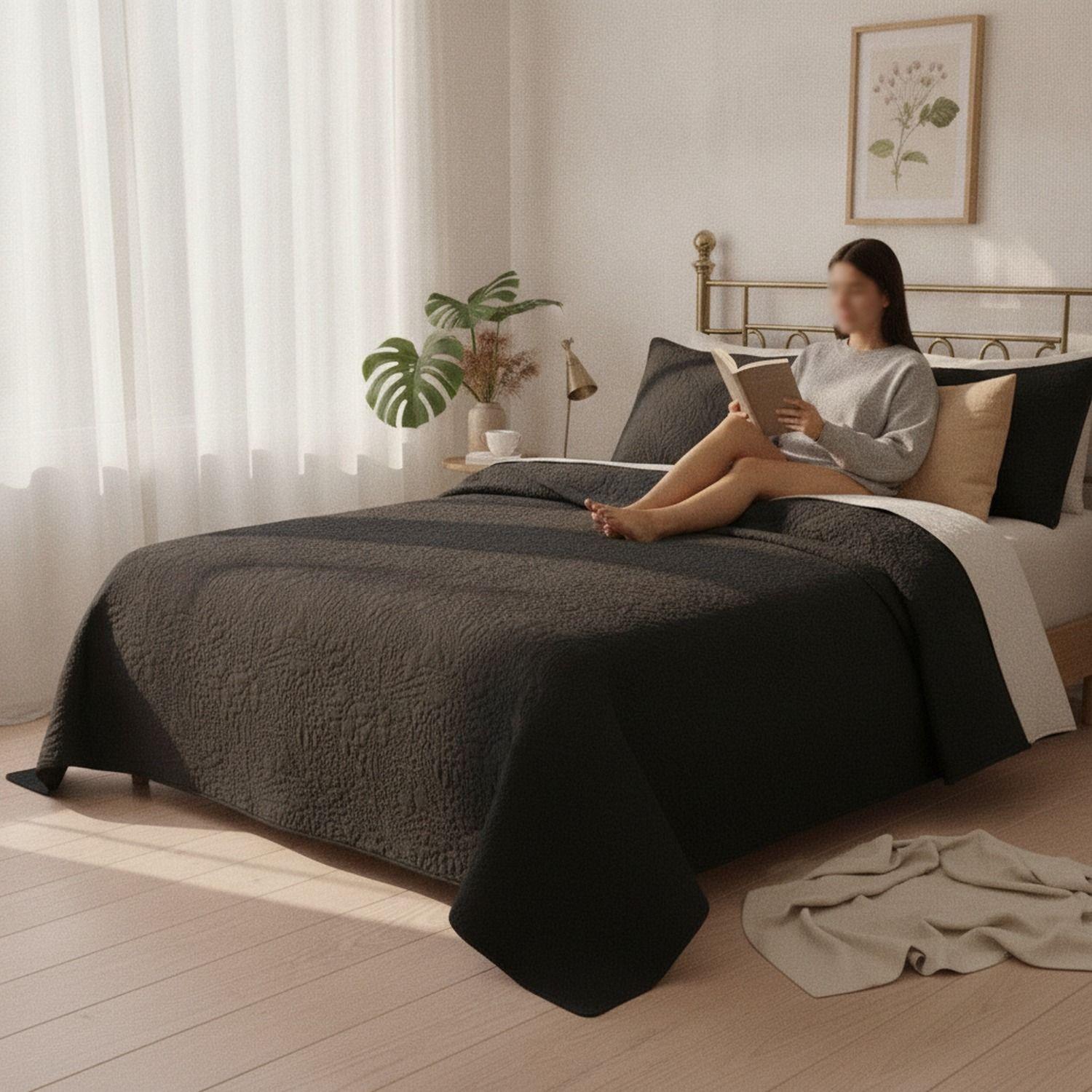 Cubrecama Quilt 2 Plazas Negro Wonder Collection Martine-2