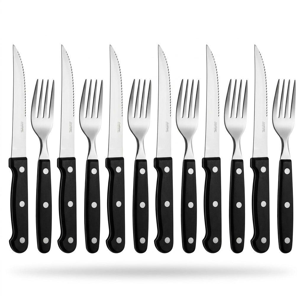 Set Cubiertos Asado 12 Piezas Acero Inoxidable Mango Negro-0