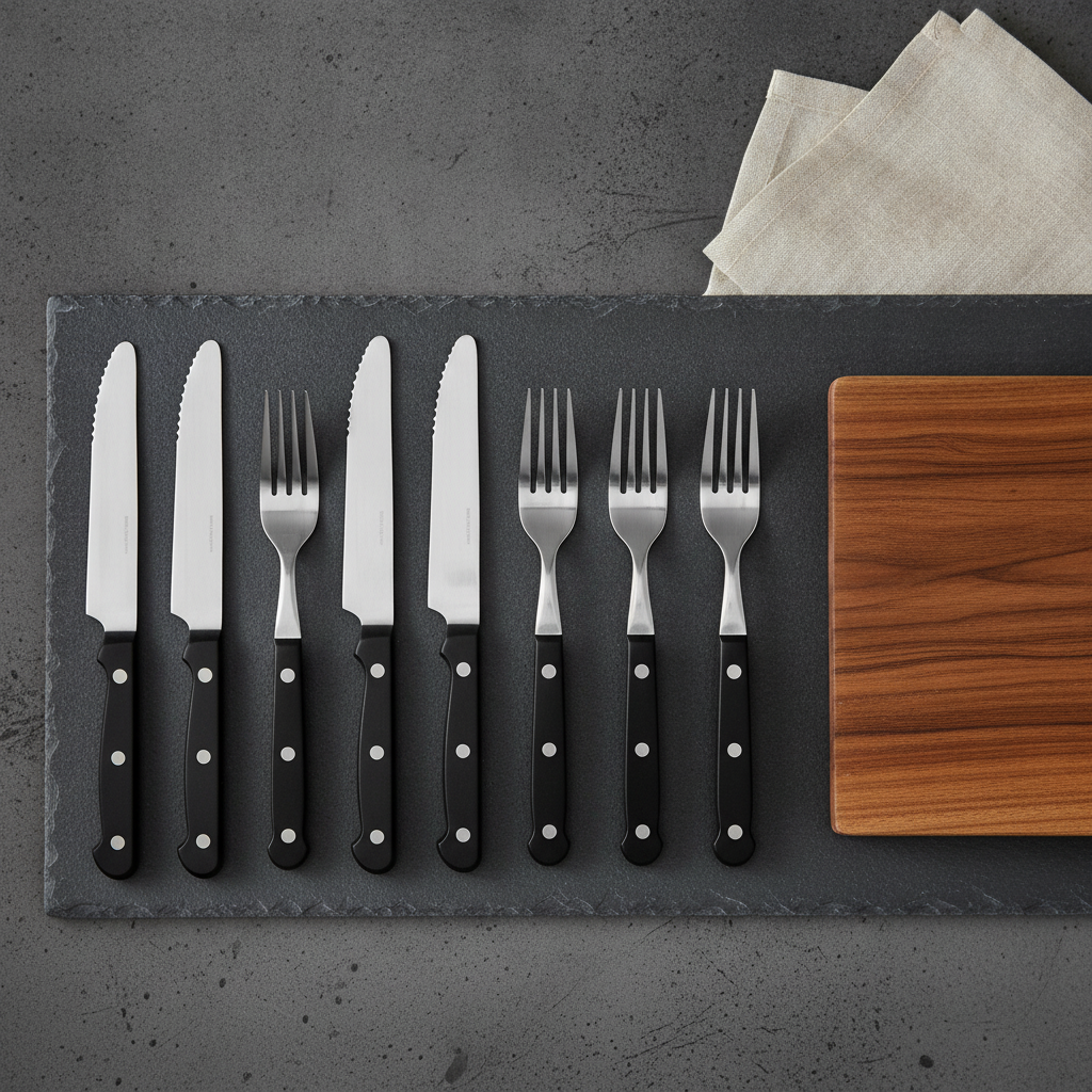 Set Cubiertos Asado 12 Piezas Acero Inoxidable Mango Negro-6