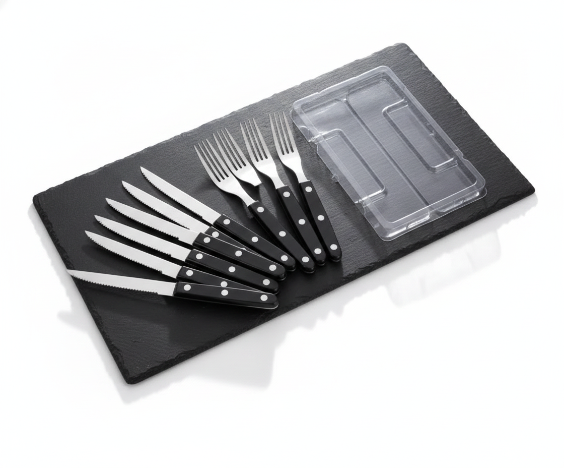Set Cubiertos Asado 12 Piezas Acero Inoxidable Mango Negro-7