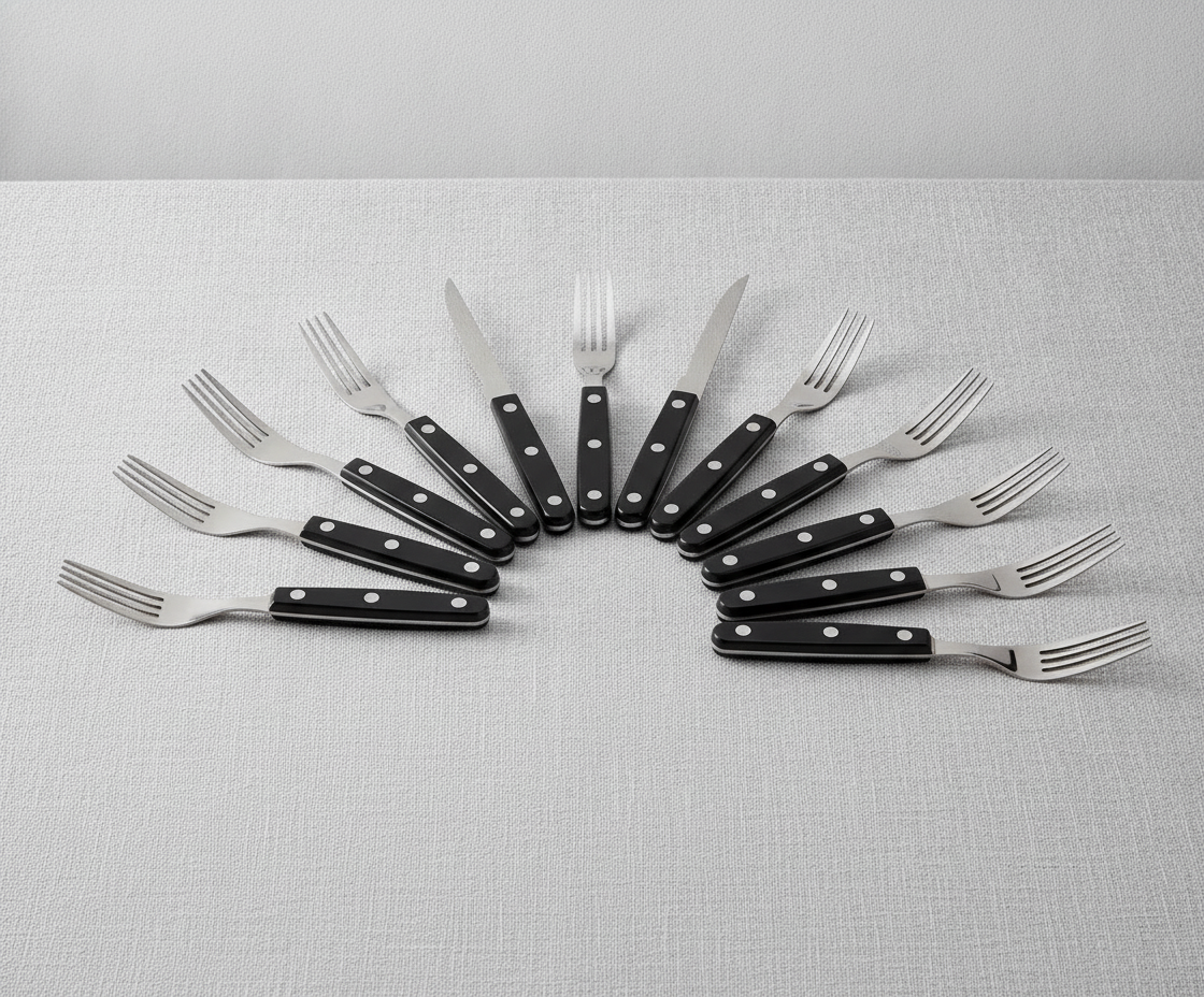 Set Cubiertos Asado 12 Piezas Acero Inoxidable Mango Negro-9