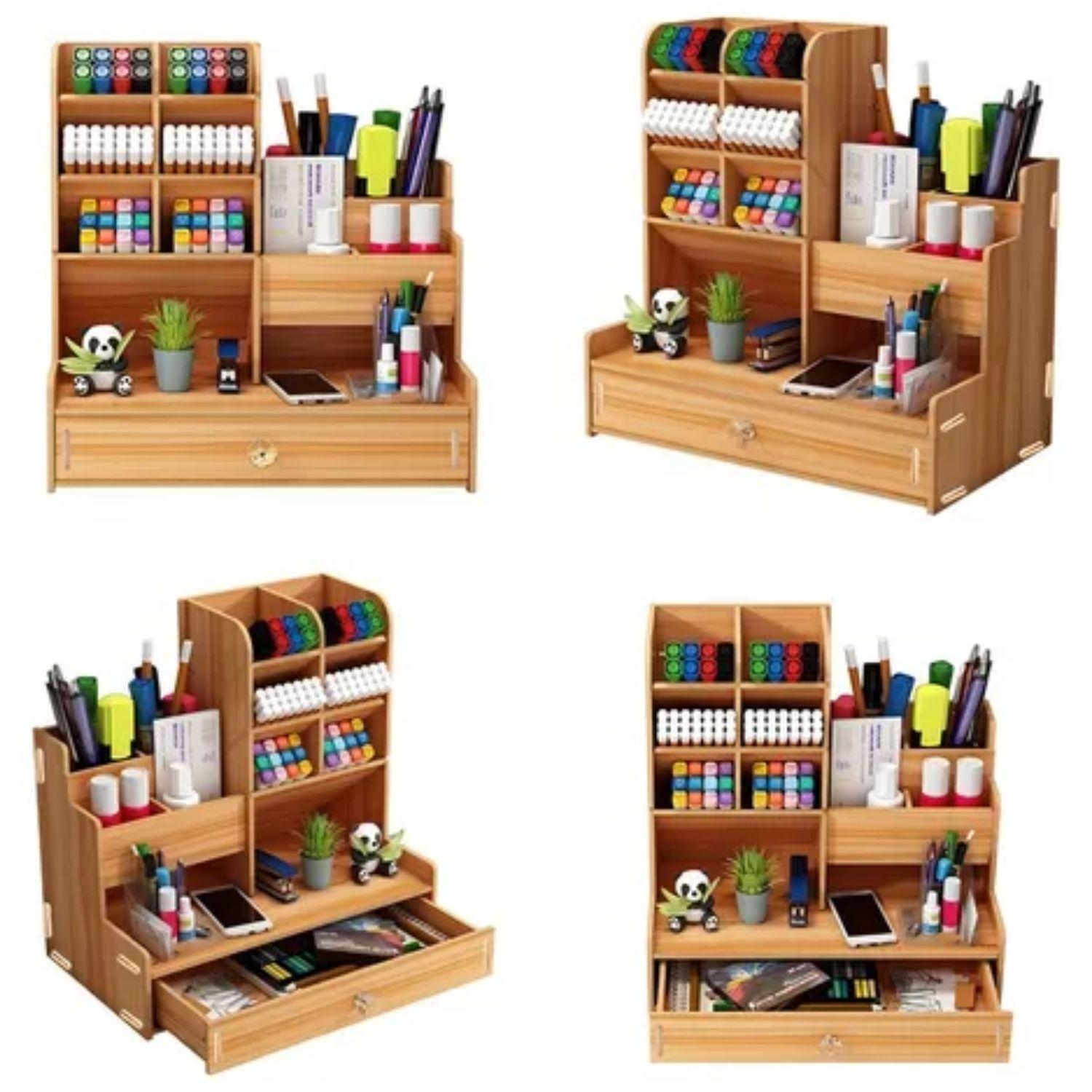 Organizador De Escritorio Madera Oficina Con Cajonera-2