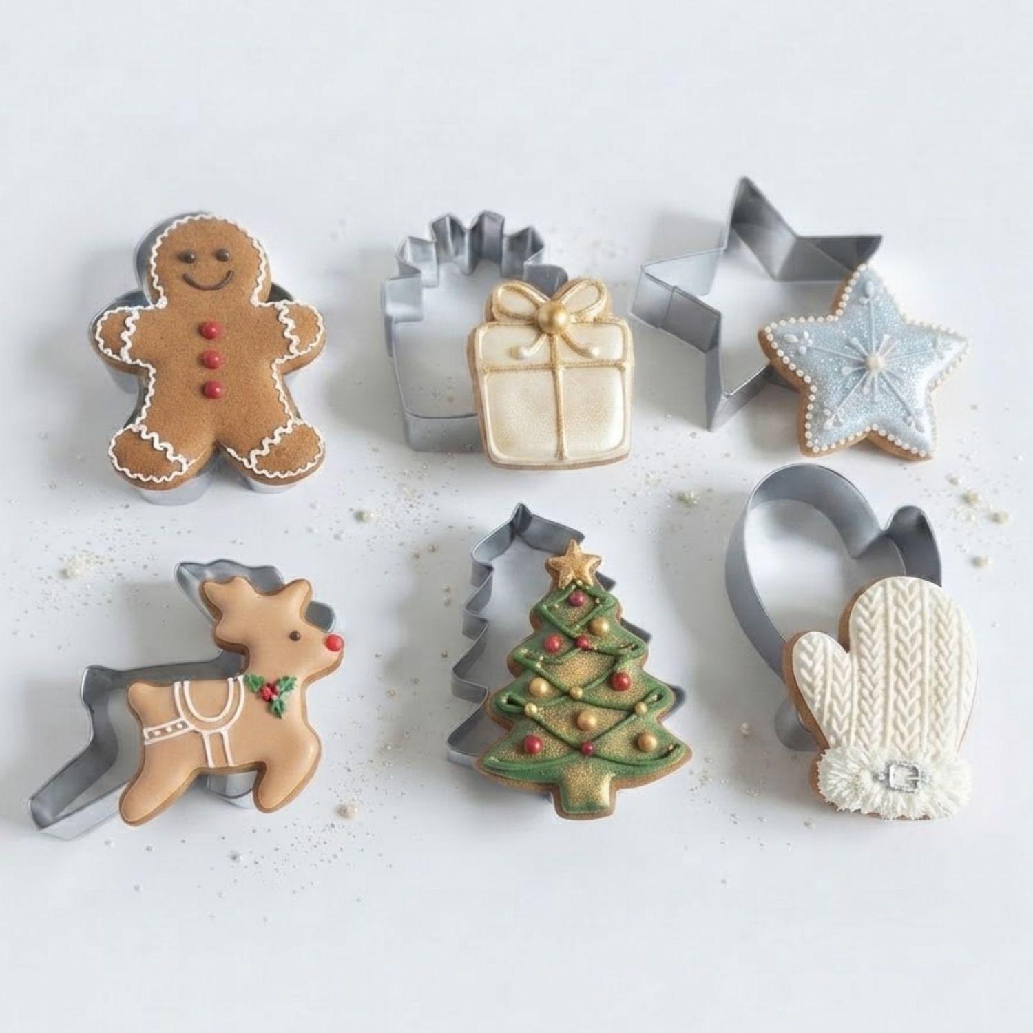 Set 6 Moldes Cortadores Galletas Navidad Acero Inoxidable-0