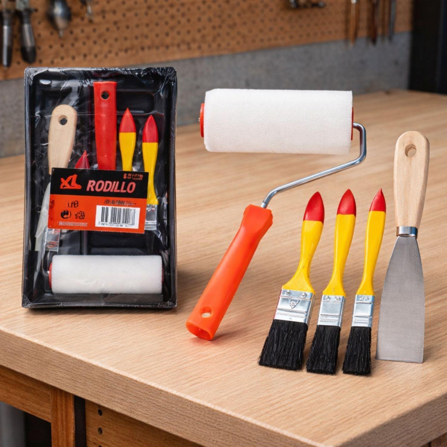 Kit Basico Para Pintar Brocha Rodillo Espatula Construcción-3