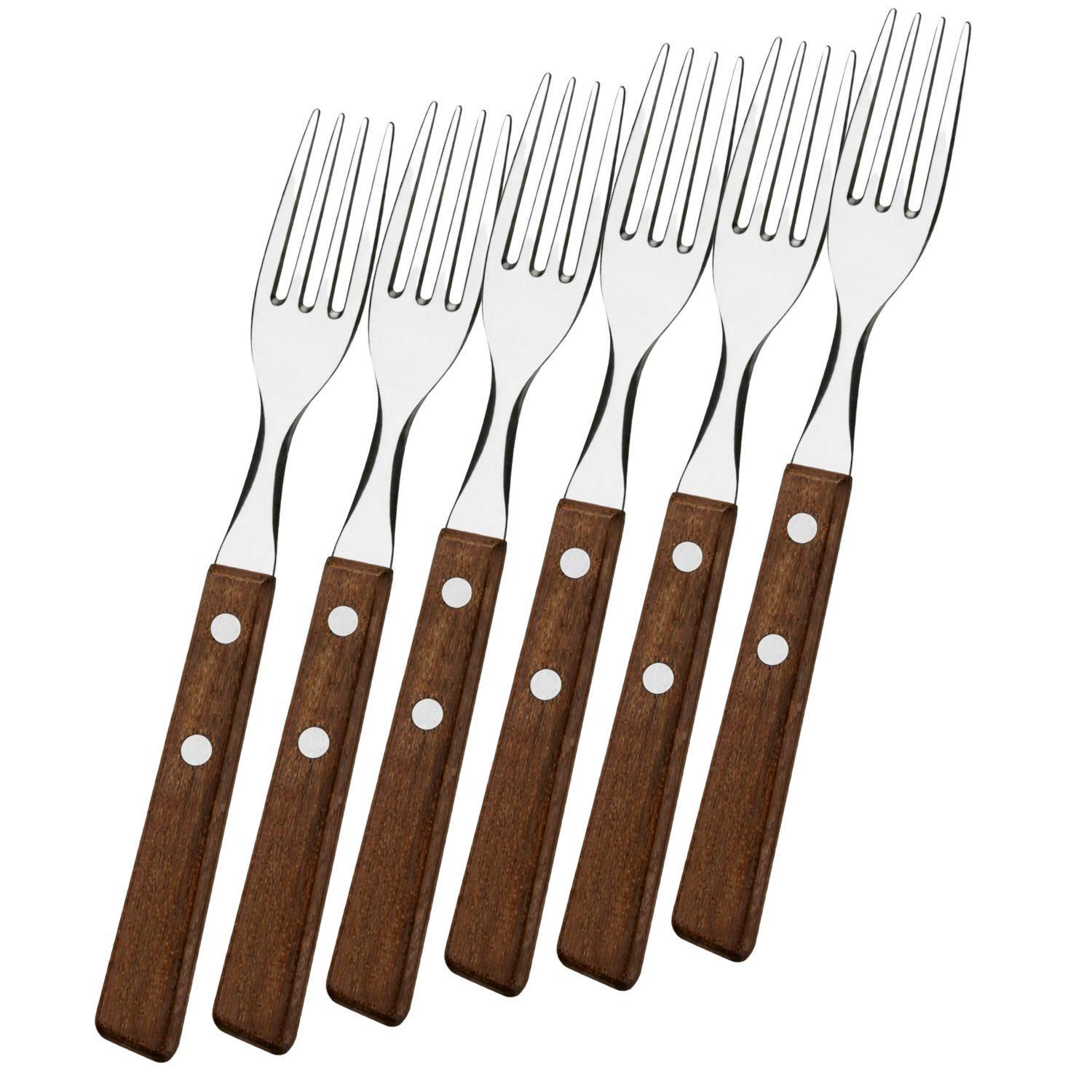 Set 6 Tenedores Acero Inoxidable Cubiertos Madera Tenedor-2