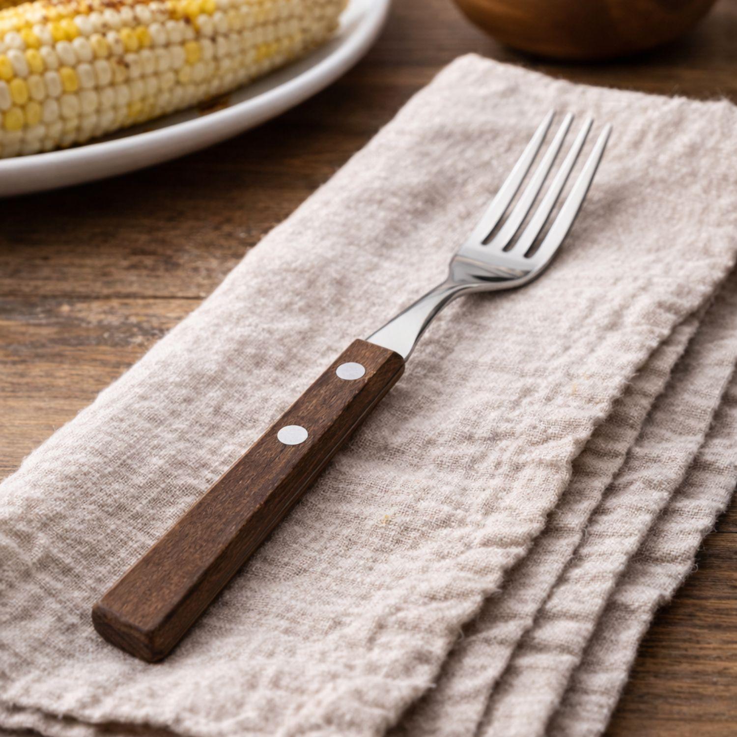 Set 6 Tenedores Acero Inoxidable Cubiertos Madera Tenedor-3