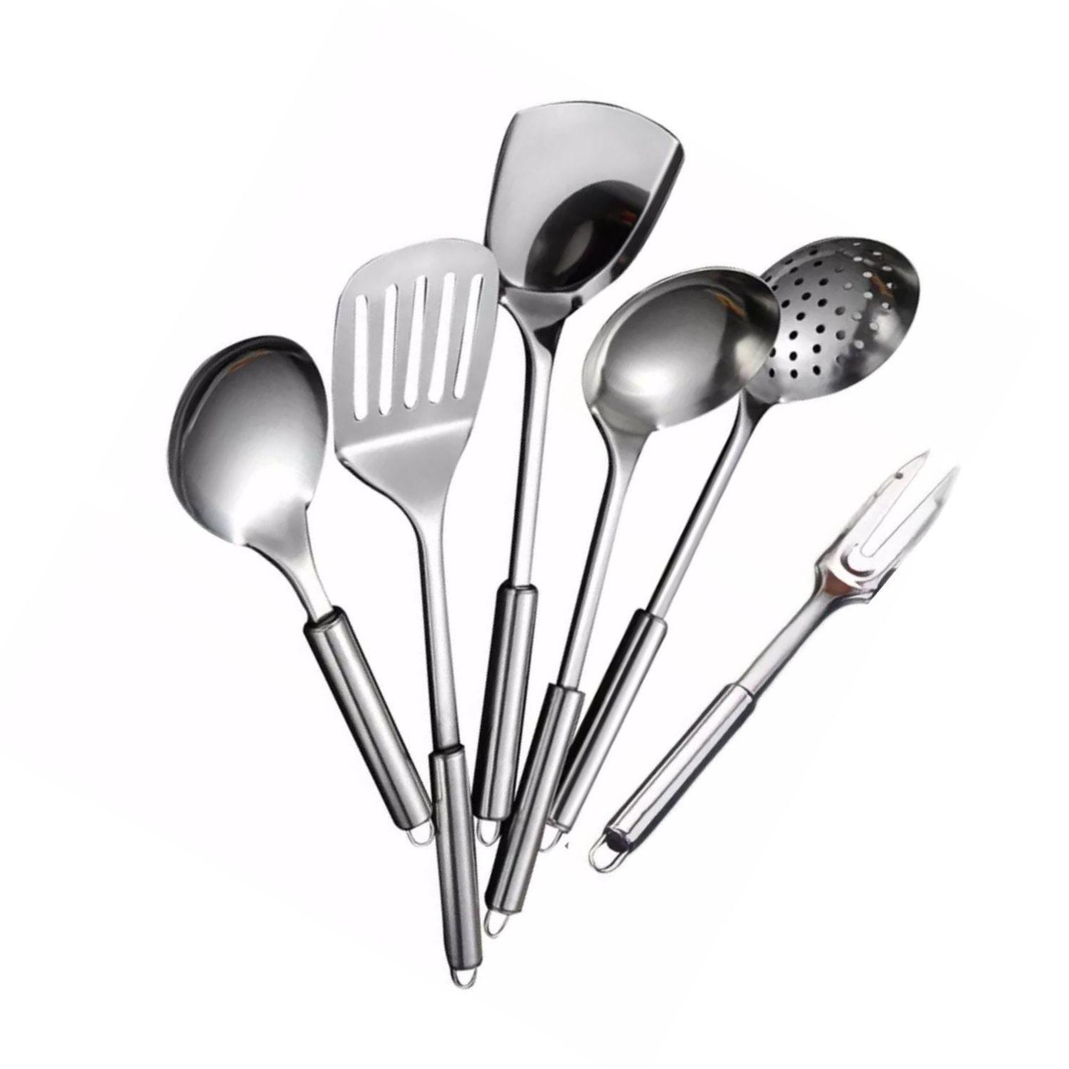 Set 6 Piezas Cucharones Cocina 37cm Design Plateado Multicolor-0