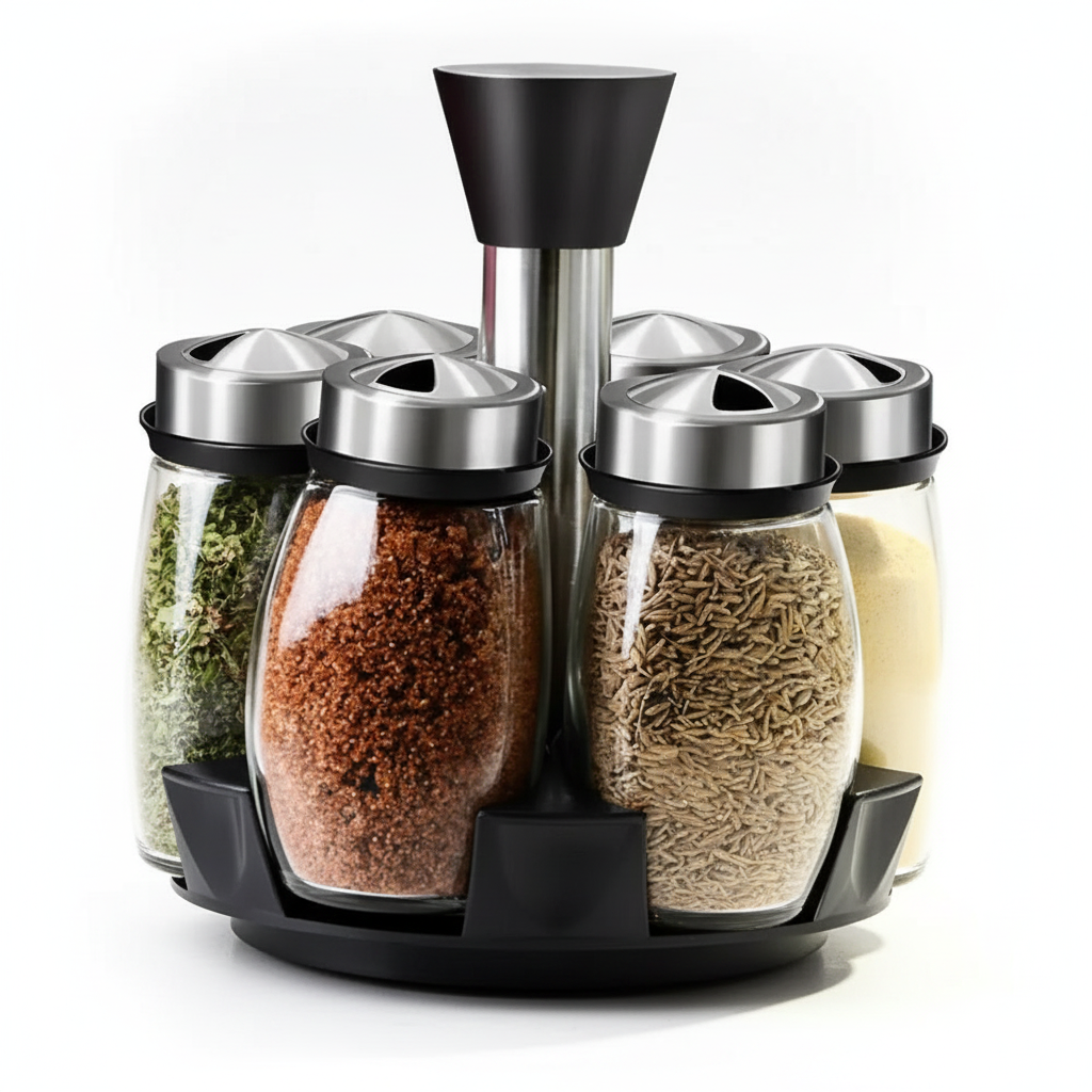 Especiero Giratorio 6 Frascos Vidrio 360° Premium Condimento-0