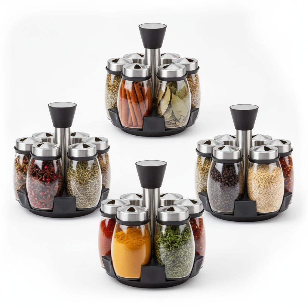 Especiero Giratorio 6 Frascos Vidrio 360° Premium Condimento-7