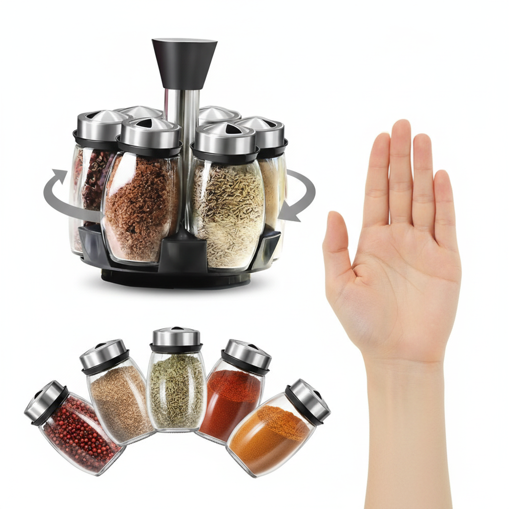Especiero Giratorio 6 Frascos Vidrio 360° Premium Condimento-9