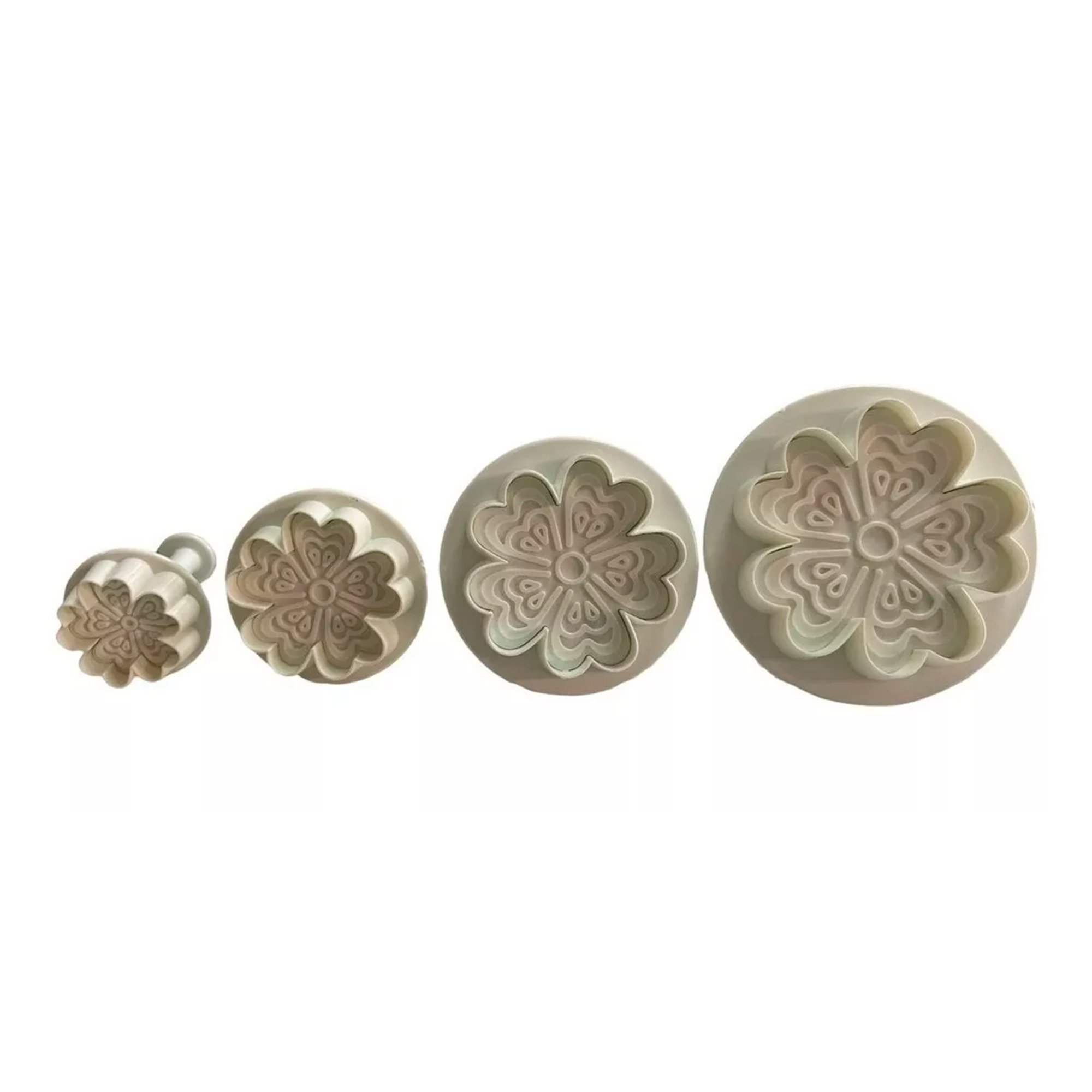 Set 4 Molde Fondant Cortador Con Expulsor Fondant Flores Flor-1