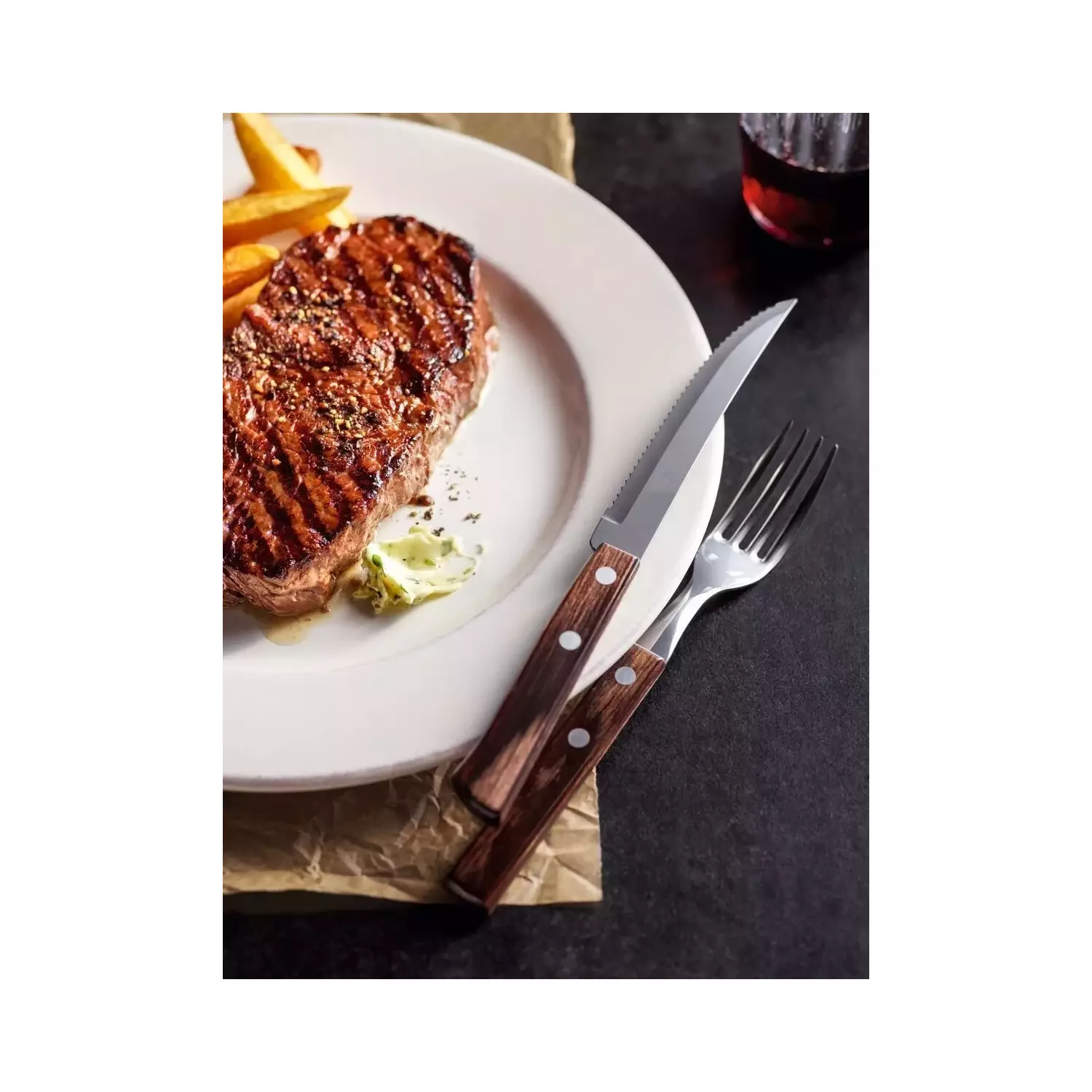 Pack 12 Cuchillos Acero Cubiertos Madera Asado-2