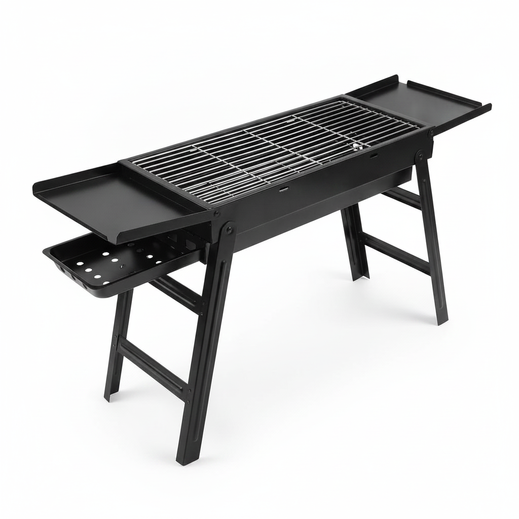 Parrilla Portátil Plegable Carbón 89cm Bandejas Laterales-0