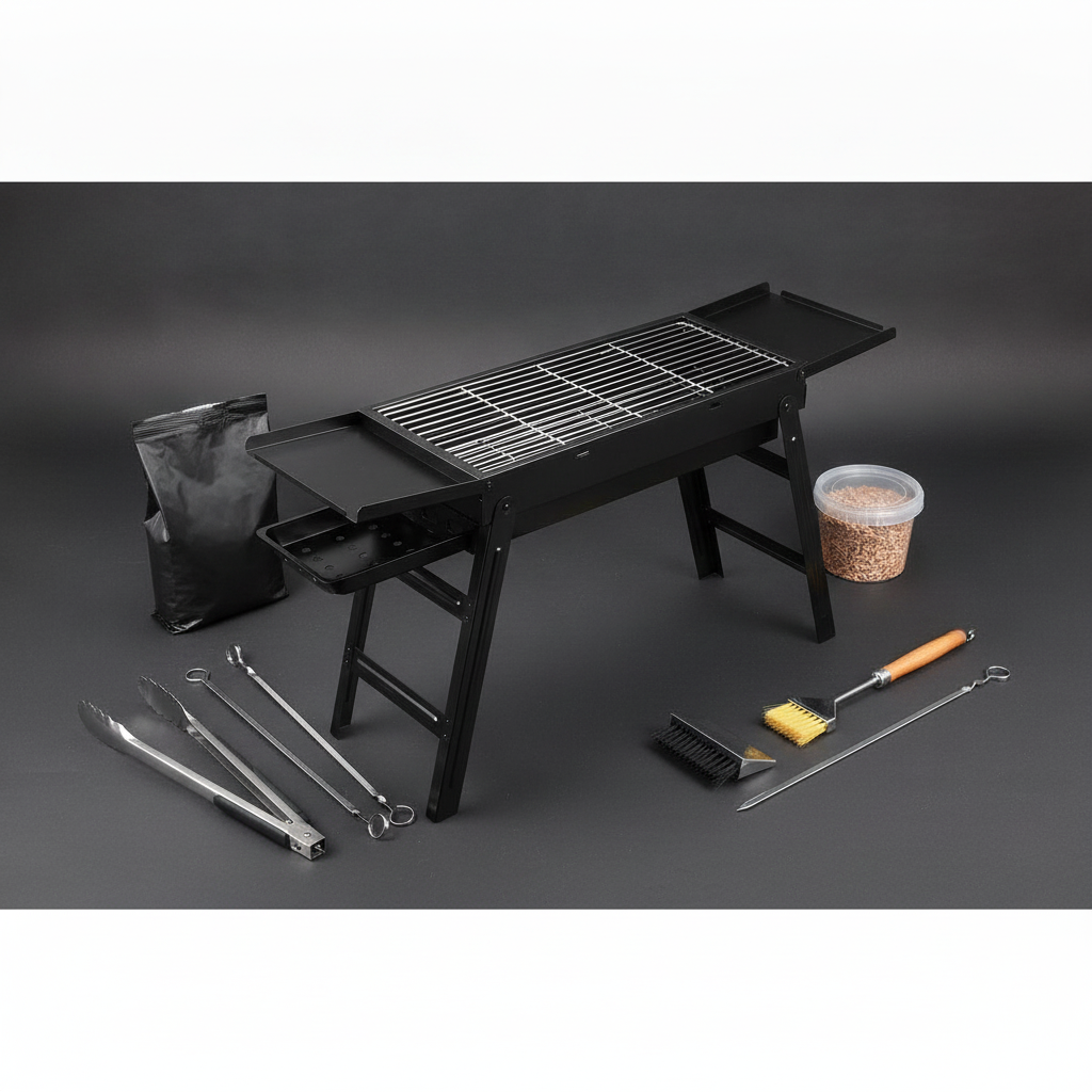 Parrilla Portátil Plegable Carbón 89cm Bandejas Laterales-5