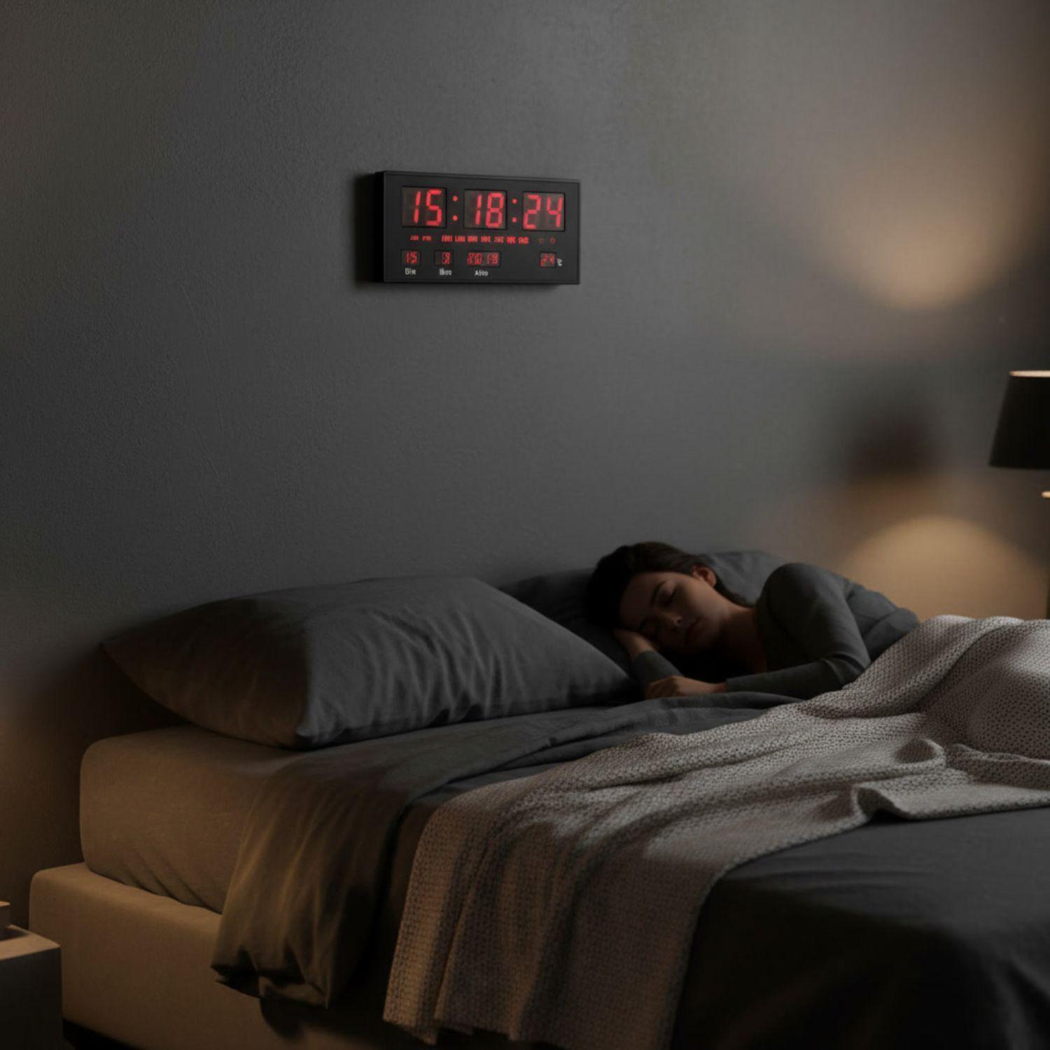 Reloj Digital Pared Luz Led Hora Fecha Temperatura 36x15cm-2