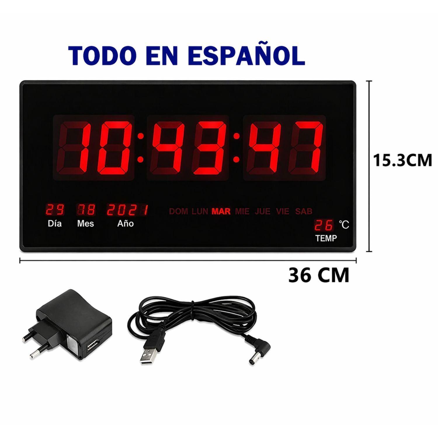 Reloj Digital Pared Luz Led Hora Fecha Temperatura 36x15cm-4