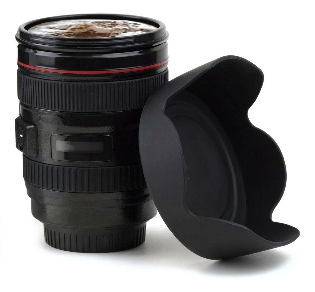 Taza Mug Lente Cámara Fotográfica 350ml Negro Portalapices-0